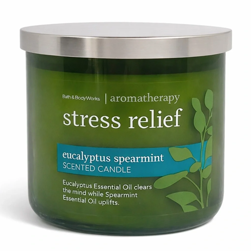 Bath & Body Works Aromatherapy Stress‎ Relief 3 Wick Candle Eucalyptus Spearmint
